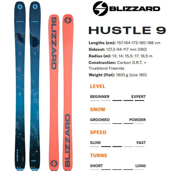 楽天市場】ブリザードスキー 2024 HUSTLE 9 スキー板 単品 (板のみ 