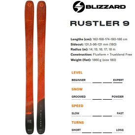 ブリザードスキー 2024 RUSTLER 9 スキー板 単品 (板のみ) ラスラー9 フリーライド・バックカントリー 23-24 blizzard スキー板 【L2】【代引不可】【w97】