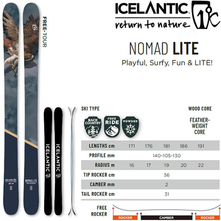 楽天市場】ICELANTIC アイスランティック スキー 2024 NOMAD LITE 105 