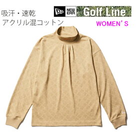 ニューエラ ゴルフ WOMEN'S 長袖 ハイカラー パフォーマンス Tシャツ All Over カーキ　(14326365) 日本正規品 ニューエラゴルフレディースNEWERA GOLFウェア【C1】【N1】【K1】