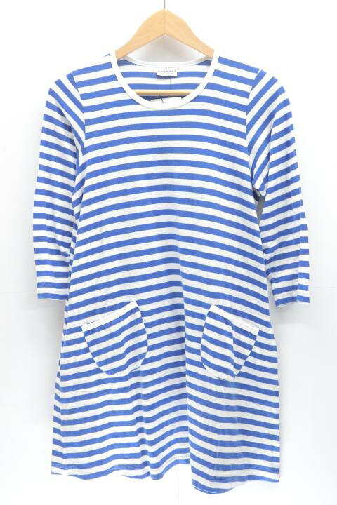 楽天市場 Marimekko ワンピース 160 マリメッコ ワンピース 160 白 ホワイト 青 ブルー ボーダー レディース 中古 古着のオーバーフロークロージング