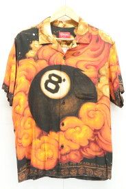 【中古】Supreme メンズ半袖シャツ S 19AWE 8-Ball Rayon S S Shirt Supreme Martin Wong S 黒 ブラック オレンジ 橙 総柄