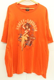 【中古】 HARLEY DAVIDSON メンズTシャツ XXXL ガールプリントTシャツ HARLEY DAVIDSON XXXL オレンジ 橙