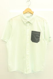 【中古】 Columbia メンズ半袖シャツ M ポーラーパイオニアショートスリーブシャツ Columbia M 水色 アクアブルー ドット 刺繍