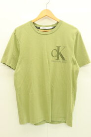 【中古】 Calvin Klein メンズTシャツ S フロック ロゴ プリント Tシャツ Calvin Klein S カーキ プリント