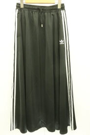 【中古】 adidas レディースロングスカート L LONG SATIN SKIRT adidas L 黒 ブラック ロゴ