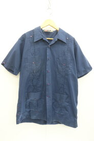【中古】 ROMANI メンズ半袖シャツ L キューバシャツ ROMANI L 紺 ネイビー 刺繍