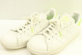 【中古】 adidas メンズスニーカー 25.5cm STAN SMITH adidas 25.5cm 白 ホワイト 黄緑 イエローグリーン プリント