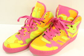 【中古】 adidas レディーススニーカー 23.5cm INSTINCT HI NEON CAMO adidas x JEREMY SCOTT 23.5cm ピンク 桃 黄 イエロー オレンジ 橙