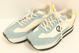 【中古】 NO NAME レディーススニーカー 36 スニーカー NO NAME 36 白 ホワイト 水色 アクアブルー 赤 レッド ロゴ