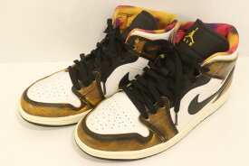 【中古】 NIKE メンズスニーカー 27 AIR JORDAN 1 MID NIKE 27 黒 ブラック 白 ホワイト 黄 イエロー ロゴ