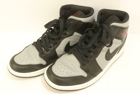 【中古】 NIKE メンズスニーカー 27.5cm AIR JORDAN 1 MID NIKE 27.5cm 黒 ブラック グレー 灰