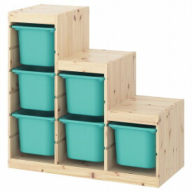 [IKEA/イケア/通販]TROFAST トロファスト 収納コンビネーション, ライトホワイトステインパイン/ターコイズ【北欧デザインの見せるおもちゃ箱。子供部屋に最適なおしゃれ収納ラック】[7](d)(19329375)
