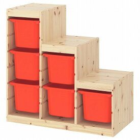 [IKEA/イケア/通販]TROFAST トロファスト 収納コンビネーション, ライトホワイトステインパイン/オレンジ【北欧デザインの見せるおもちゃ箱。子供部屋に最適なおしゃれ収納ラック】[7](d)(19335890)