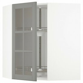 [IKEA/イケア/通販]METOD メトード コーナーウォールキャビネット 回転式収納/ガラス扉付き, ホワイト/ボードビーン グレー[3](a)(19306029)