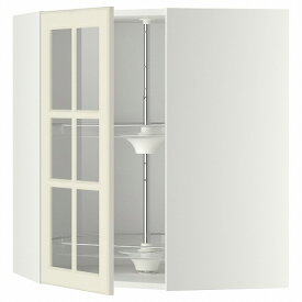 [IKEA/イケア/通販]METOD メトード コーナーウォールキャビネット 回転式収納/ガラス扉付き, ホワイト/ボードビーン オフホワイト[3](a)(49119804)