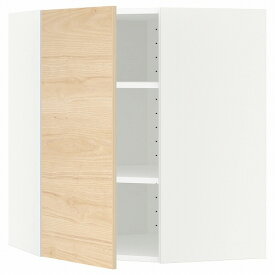 [IKEA/イケア/通販]METOD メトード コーナーウォールキャビネット 棚板付き, ホワイト/アスケルスンド ライトアッシュ調[4](a)(59216625)