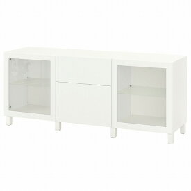 [IKEA/イケア/通販]BESTA ベストー 収納コンビネーション 引き出し付, ホワイト ラップヴィーケン/シンドヴィーク/ストゥッバルプ ホワイトクリアガラス[14](a)(69302689)