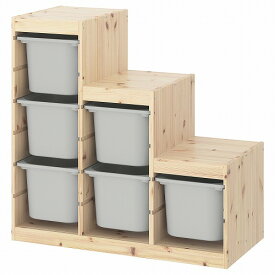 [IKEA/イケア/通販]TROFAST トロファスト 収納コンビネーション, ライトホワイトステインパイン/グレー【北欧デザインの見せるおもちゃ箱。子供部屋に最適なおしゃれ収納ラック】[7](d)(69329373)