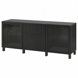 [IKEA/イケア/通販]BESTA ベストー 収納コンビネーション 引き出し付, ブラックブラウン ラップヴィーケン/シンドヴィーク/ストゥッバルプ ブラックブラウンクリアガラス[14](a)(79302679)