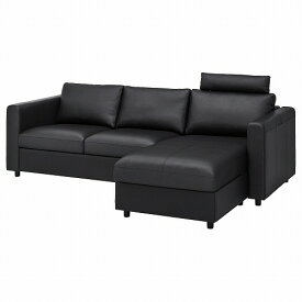 [IKEA/イケア/通販]VIMLE ヴィムレ 3人掛けソファ, 寝椅子付き ヘッドレスト付き/グラン/ボームスタード ブラック[7](a)(89306262)