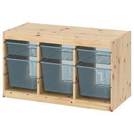 [IKEA/イケア/通販]TROFAST トロファスト 収納コンビネーション, ライトホワイトステインパイン/グレーブルー【北欧デザインの見せるおもちゃ箱。子供部屋に最適なおしゃれ収納ラック】[7](d)(89480845)