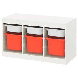 [IKEA/イケア/通販]TROFAST トロファスト 収納コンビネーション, ホワイト ホワイト/オレンジ【北欧デザインの見せるおもちゃ箱。子供部屋に最適なおしゃれ収納ラック】[7](d)(19335512)