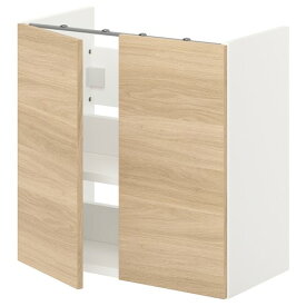 [IKEA/イケア/通販]ENHET エーンヘート ベースキャビネット 洗面台用 棚板/扉付き, ホワイト/オーク調[3](a)(49396542)