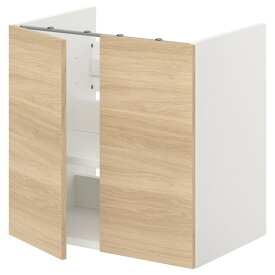 [IKEA/イケア/通販]ENHET エーンヘート ベースキャビネット 洗面台用 棚板/扉付き, ホワイト/オーク調[3](a)(59411537)