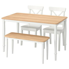 [IKEA/イケア/通販]DANDERYD ダンデリード / INGOLF インゴルフ テーブル チェア2＆ベンチ付き, オーク材突き板 ホワイト/ホワイト[5](a)(59481342)