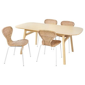 [IKEA/イケア/通販]VOXLOV ヴォックスローヴ / ALVSTA エルヴスタ テーブル＆チェア4脚, ライトバンブー/籐 ホワイト[9](a)(79481572)