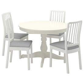 [IKEA/イケア/通販]INGATORP インガートルプ / EKEDALEN エーケダーレン テーブル＆チェア4脚, ホワイト ホワイト/オッルスタ ライトグレー[7](a)(99482702)