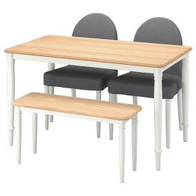 [IKEA/イケア/通販]DANDERYD ダンデリード / DANDERYD ダンデリード テーブル チェア2＆ベンチ付き, オーク材突き板 ホワイト/ヴィースレ グレー[5](a)(49483940)