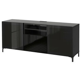 [IKEA/イケア/通販]BESTA ベストー テレビ台 引き出し付き, ブラックブラウン/セルスヴィーケン ハイグロス/ブラックスモークガラス[15](a)(79186439)