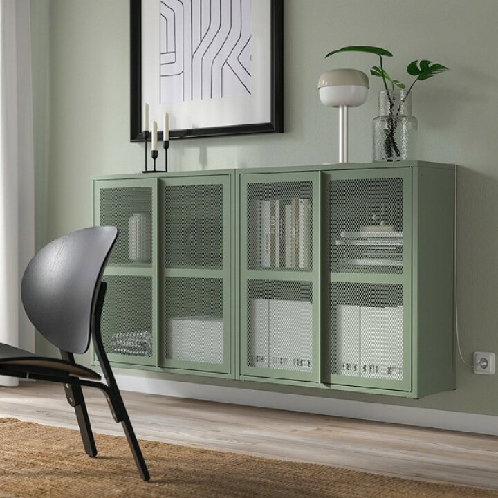 IKEA イケア 通販 IVAR イーヴァル キャビネット 扉付, グレーグリーン メッシュ 緑 北欧 木製シェルフ収納 EE c 69508119 WEBYセレクション 店