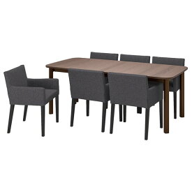 [IKEA/イケア/通販]STRANDTORP ストランドトルプ / MARENAS モーレネス テーブル＆アームチェア6脚, ブラウン/ブラック グンナレド ダークグレー[15](a)(69518830)