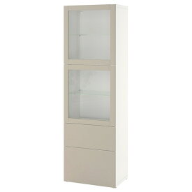 [IKEA/イケア/通販]BESTA ベストー 収納コンビネーション ガラス扉付き, ホワイト ラップヴィーケン/ライトグレーベージュ クリアガラス[15](a)(59437250)
