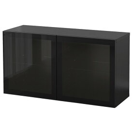 [IKEA/イケア/通販]BESTA ベストー 壁取り付け式キャビネットコンビネーション, ブラックブラウン グラスヴィーク/ブラック クリアガラス[9](a)(99442018)