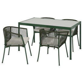 [IKEA/イケア/通販]SEGERON セーゲローン テーブル＆アームレスト付きチェア 4脚, 屋外用 ダークグリーン/フローソーン/デューヴホルメン ベージュ[14](a)(79500820)