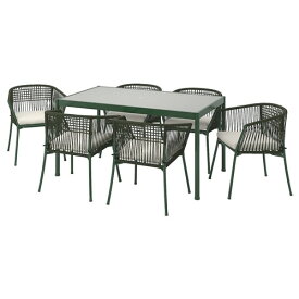 [IKEA/イケア/通販]SEGERON セーゲローン テーブル＋チェアアームレスト付き6 屋外用, ダークグリーン/フローソーン/デューヴホルメン ベージュ[20](a)(19500842)