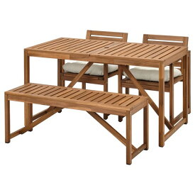 [IKEA/イケア/通販]NAMMARO ネッマロー テーブル＋チェア2＋ベンチ 屋外用, ライトブラウンステイン/クッダルナ ベージュ[6](a)(29491465)