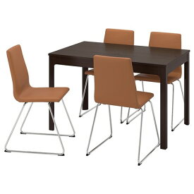 [IKEA/イケア/通販]EKEDALEN エーケダーレン / LILLANAS リルローネス テーブル＆チェア4脚, ダークブラウン/クロムメッキ ボームスタード ゴールデンブラウン[6](a)(69495169)
