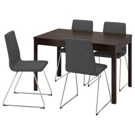 [IKEA/イケア/通販]EKEDALEN エーケダーレン / LILLANAS リルローネス テーブル＆チェア4脚, ダークブラウン/クロムメッキ グンナレド ダークグレー[6](a)(89495130)