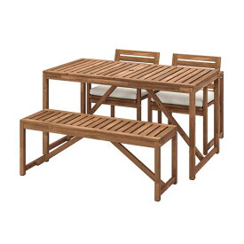 [IKEA/イケア/通販]NAMMARO ネッマロー テーブル＋チェア2＋ベンチ 屋外用, ライトブラウンステイン/フローソーン/デューヴホルメン ベージュ[8](a)(59505395)