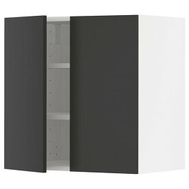 [IKEA/イケア/通販]METOD メトード ウォールキャビネット 棚板/扉2枚付き, ホワイト/ニッケボー マットチャコール[6](a)(59498597)