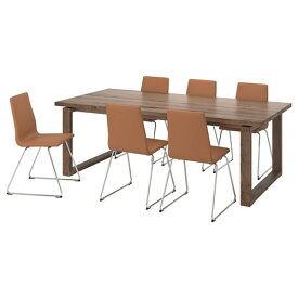 [IKEA/イケア/通販]MORBYLANGA モールビロンガ / LILLANAS リルローネス テーブル＆チェア6脚, オーク材突き板 ブラウンステイン/クロムメッキ ボームスタード ゴールデンブラウン[9](a)(19495195)
