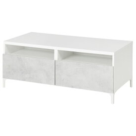 [IKEA/イケア/通販]BESTA ベストー コーヒーテーブル引き出し付き, ホワイト カルヴィーケン/ライトグレー コンクリート調[15](a)(49509657)