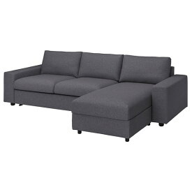 [IKEA/イケア/通販]VIMLE ヴィムレ 3人掛けソファベッド 寝椅子付き, ワイドアームレスト付き グンナレド/ミディアムグレー[10](a)(39545255)