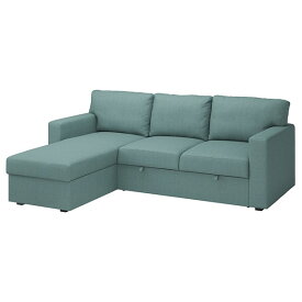 [IKEA/イケア/通販]BARSLOV ボースローブ 3人掛けソファベッド 寝椅子付き, ティッブレビ ライトグレーターコイズ[3](a)(30541577)