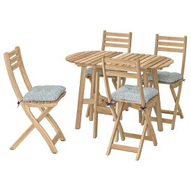 [IKEA/イケア/通販]ASKHOLMEN アスクホルメン ゲートレッグテーブル+チェア4脚 屋外用, 折りたたみ式 アカシア材/クローサン ブルー[9](79530030)